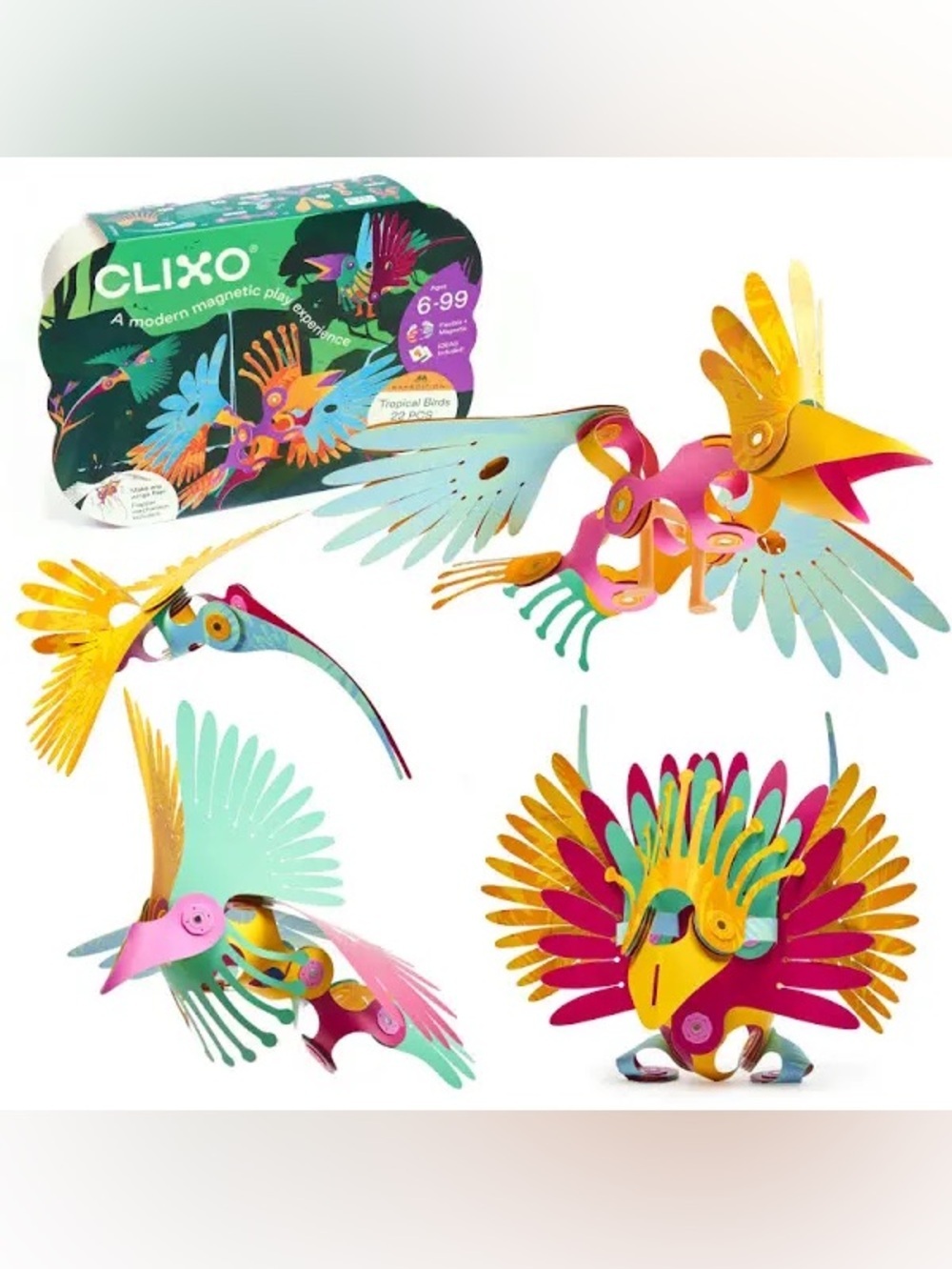New Clixo Tropical Birds Pack Magnetic STEAM Building Toy Set Custom Wing-Flap